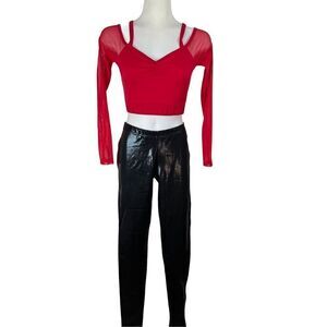Balera Hip Hop Dance Costume Size Small 2pc Leggings Red Black Leather Grease
